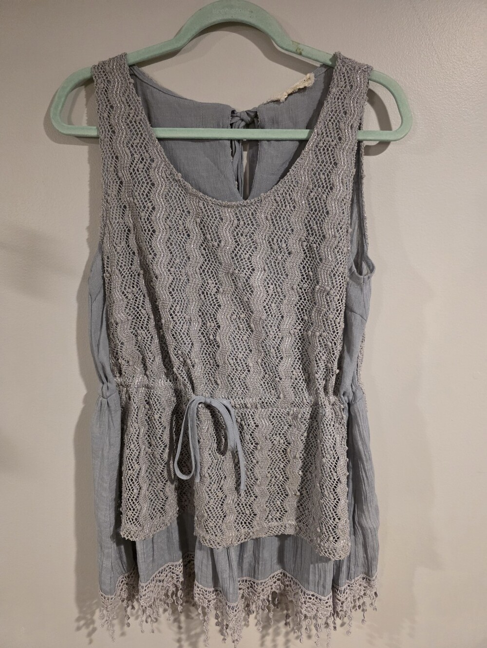 A'Reve Light Gray Crochet Tie-Waist Sleeveless Tunic
